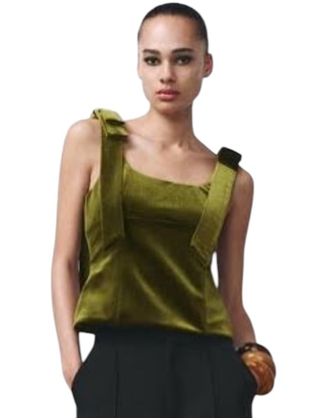 Zara Holiday Velvet Bows Green Tank Top L